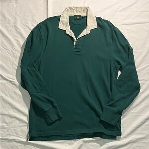 Men’s J.Crew Dark Green Long Sleeve Rugby Shirt with White Collar Sz M